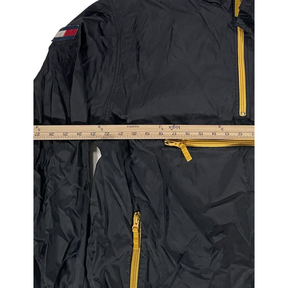VTG 90s Tommy Hilfiger Athletics Mens M Black Hooded Anorak Pullover Y2k Jacket - Picture 7 of 9